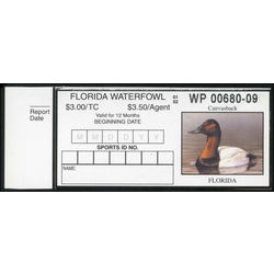 us stamp rw hunting permit rw fl23 florida canvasback 3 2001