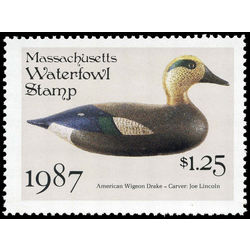 us stamp rw hunting permit rw ma14 massaschusetts american widgeon decoy 1 25 1987