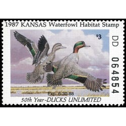 us stamp rw hunting permit rw ks1 kansas green winged teal 3 1987