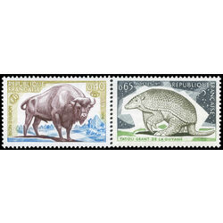 france stamp 1407 8 nature protection bison and giant armadillo of guyana 1974