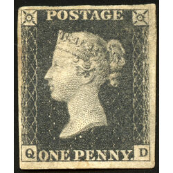 great britain stamp 1 queen victoria penny black 1p 1840 U VF 035