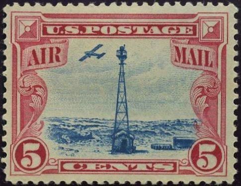 5c Mail Plane and Beacon Airmail Stamp of 1928 | Scott C11 | Vintage Unused  postage stamps | Rocky Mountains | Stamp collecting | 1920s