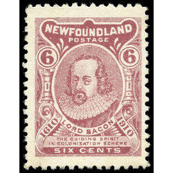 newfoundland stamp 92 lord bacon 6 1910 M F VF 005