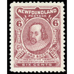 newfoundland stamp 92a lord bacon 6 1910 M VF 014
