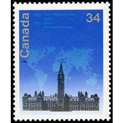 canada stamp 1061i stylized map over parliament buildings 34 1985