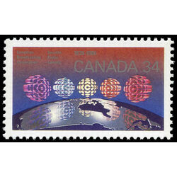 canada stamp 1103ii cbc logo over 5 regions of canada 34 1986