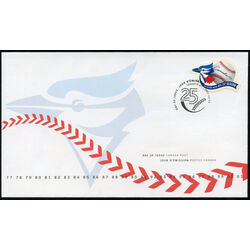 canada stamp 1901 emblem for 25th anniversary of the toronto blue jays baseball team 47 2001 FDC