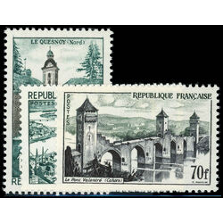 france stamp 837 9 le quesnoy bordeaux and valentre bridge 1957