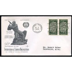 canada stamp 493i globe and tools 6 1969 FDC 001