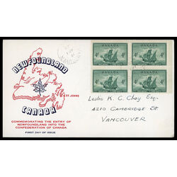 canada stamp 282 newfoundland cabot s ship matthew 4 1949 FDC BLOCK 048