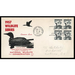 canada stamp 369 loon 5 1957 FDC BLOCK 018