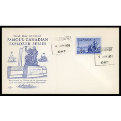 canada stamp 378 le verendrye statue 5 1958 FDC PC 024
