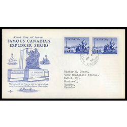 canada stamp 378 le verendrye statue 5 1958 FDC PC 025