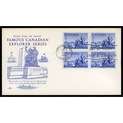 canada stamp 378 le verendrye statue 5 1958 FDC BLOCK 027