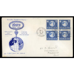 canada stamp 384 globe 5 1959 FDC BLOCK 015