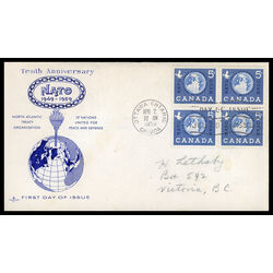 canada stamp 384 globe 5 1959 FDC BLOCK 016