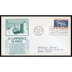 canada stamp 387 seaway and national emblems 5 1959 FDC PC 047