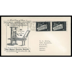 canada stamp 375 a free press 5 1958 FDC PC 013
