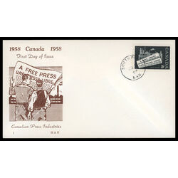 canada stamp 375 a free press 5 1958 FDC PC 019