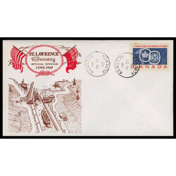 canada stamp 387 seaway and national emblems 5 1959 FDC PC 049
