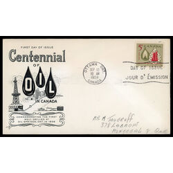 canada stamp 381 oil lamp and refinery 5 1958 FDC PC 007