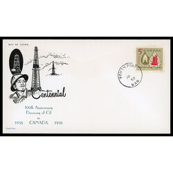 canada stamp 381 oil lamp and refinery 5 1958 FDC PC 013