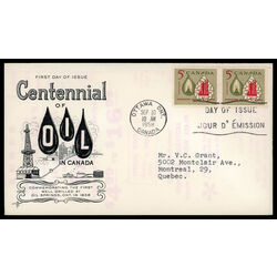 canada stamp 381 oil lamp and refinery 5 1958 FDC PC 015
