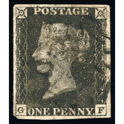 great britain stamp 1 queen victoria penny black 1p 1840 U VF 096