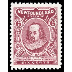 newfoundland stamp 92a lord bacon 6 1910 M VFNH 021