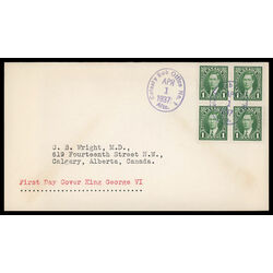 canada stamp 231 king george vi 1 1937 FDC BLOCK 017