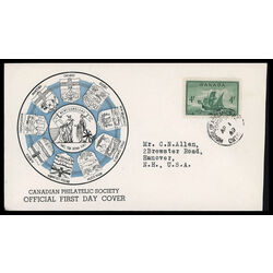 canada stamp 282 newfoundland cabot s ship matthew 4 1949 FDC PC 056