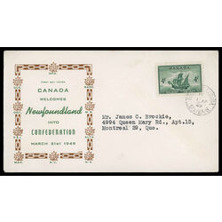 canada stamp 282 newfoundland cabot s ship matthew 4 1949 FDC PC 057
