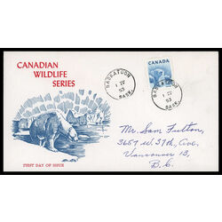 canada stamp 322 polar bear 2 1953 FDC PC 009
