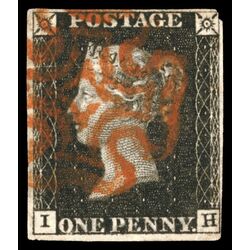 great britain stamp 1 queen victoria penny black 1p 1840 U VF 093