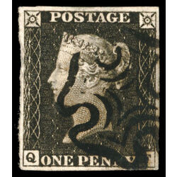 great britain stamp 1 queen victoria penny black 1p 1840 U VF 094