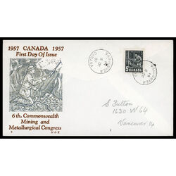 canada stamp 373 miner with drill 5 1957 FDC PC 021