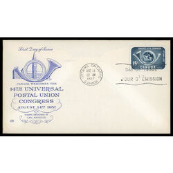 canada stamp 372 posthorn and globe 15 1957 FDC PC 005
