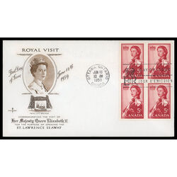 canada stamp 386 queen elizabeth ii 5 1959 FDC BLOCK 042