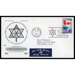 canada stamp 453 flag and planet earth 5 1967 FDC PC 016