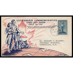 canada stamp 275 canadian citizenship 4 1947 FDC PC 022
