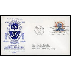 canada stamp 389 girl guide emblem 5 1960 FDC PC 021