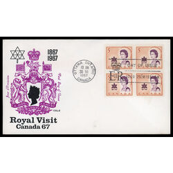 canada stamp 471 queen elizabeth ii and centennial symbol 5 1967 FDC BLOCK 015