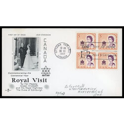canada stamp 471 queen elizabeth ii and centennial symbol 5 1967 FDC BLOCK 023