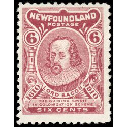 newfoundland stamp 92i lord bacon 6 1910 M F VF 006