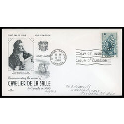 canada stamp 446 cavelier de la salle 5 1966 FDC PC 011