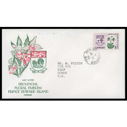 canada stamp 424 prince edward island lady s slipper 5 1965 FDC PC 009