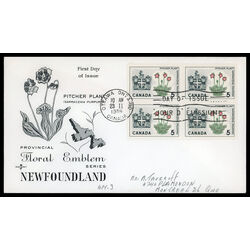 canada stamp 427 newfoundland pitcher plant 5 1966 FDC BLOCK 012