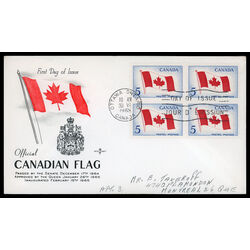 canada stamp 439 canadian flag 5 1965 FDC BLOCK 014