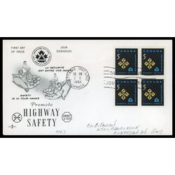 canada stamp 447 traffic signs 5 1966 FDC BLOCK 011